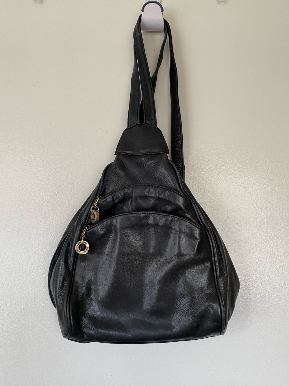 PERLINA New York Black Leather Backpack Sling Bag